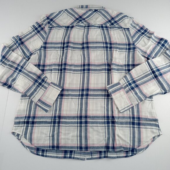 UNTUCKit Women's De Toren Button Front Flannel Shirt Size 18 Blue Pink Plaid - Picture 5 of 7